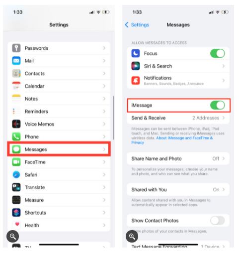 خاموش کردن iMessage در آیفون یا آیپد